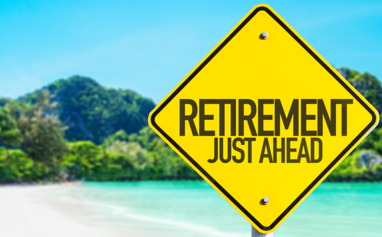Retirement planning, yellow sign and beach