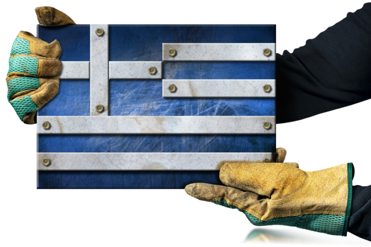 Greek flag, industry, worker