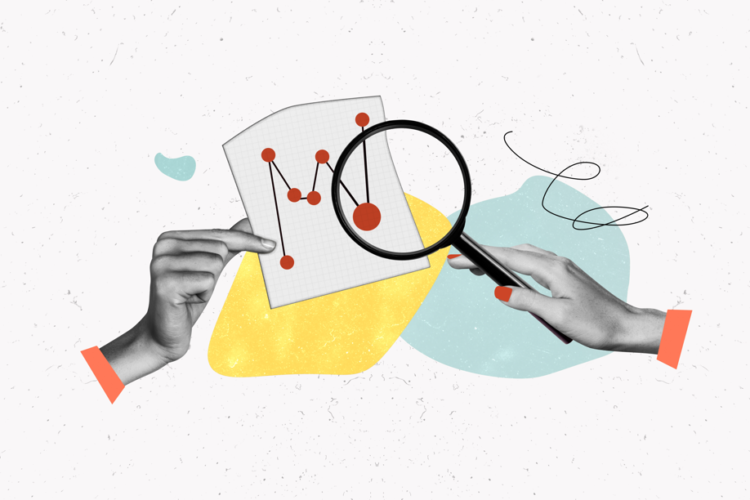 Magnifying glass on money, performance, scrutiny