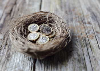 British pension, pound coins, workplace savings, retirement, nest egg