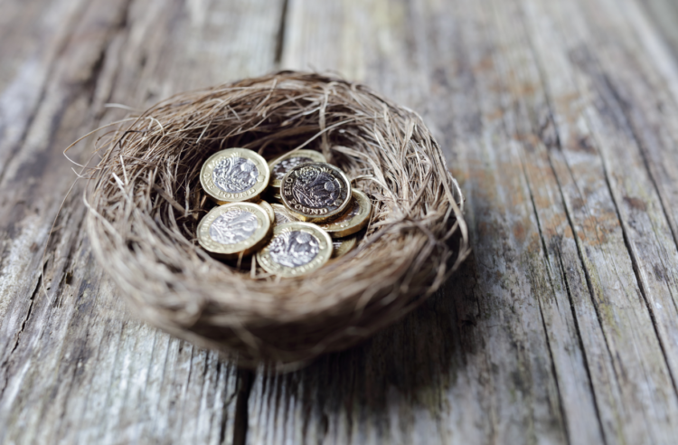British pension, pound coins, workplace savings, retirement, nest egg